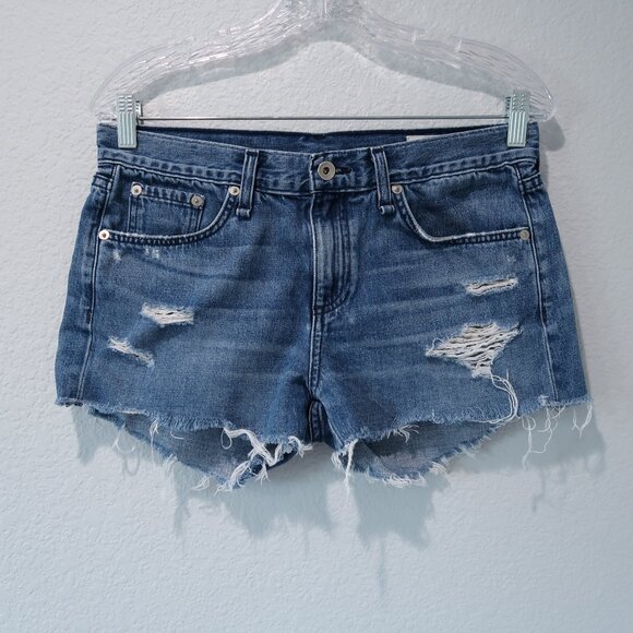 rag & bone Pants - Rag & Bone Womens Cate Mid Rise Shorts Jean Denim Distressed Bottoms 27